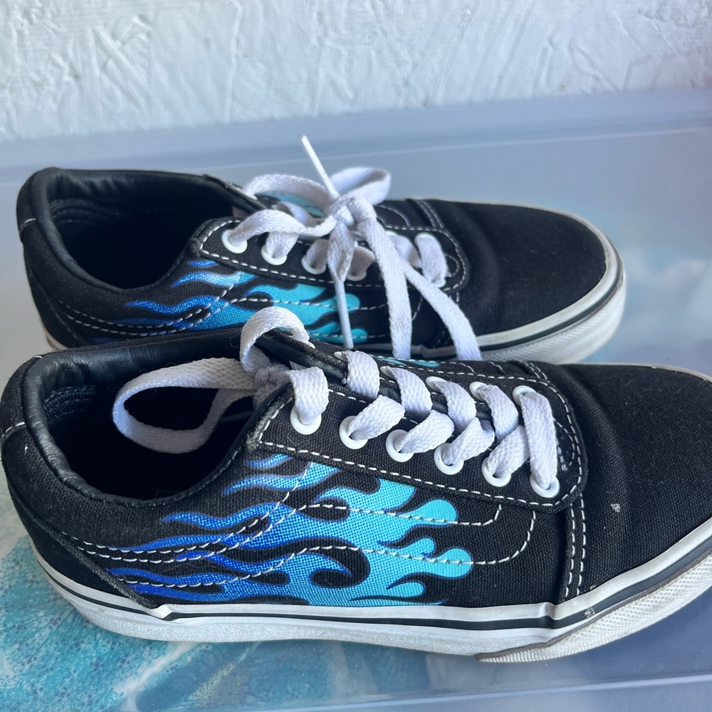Vans Kids Black and Blue Flame Sneakers
